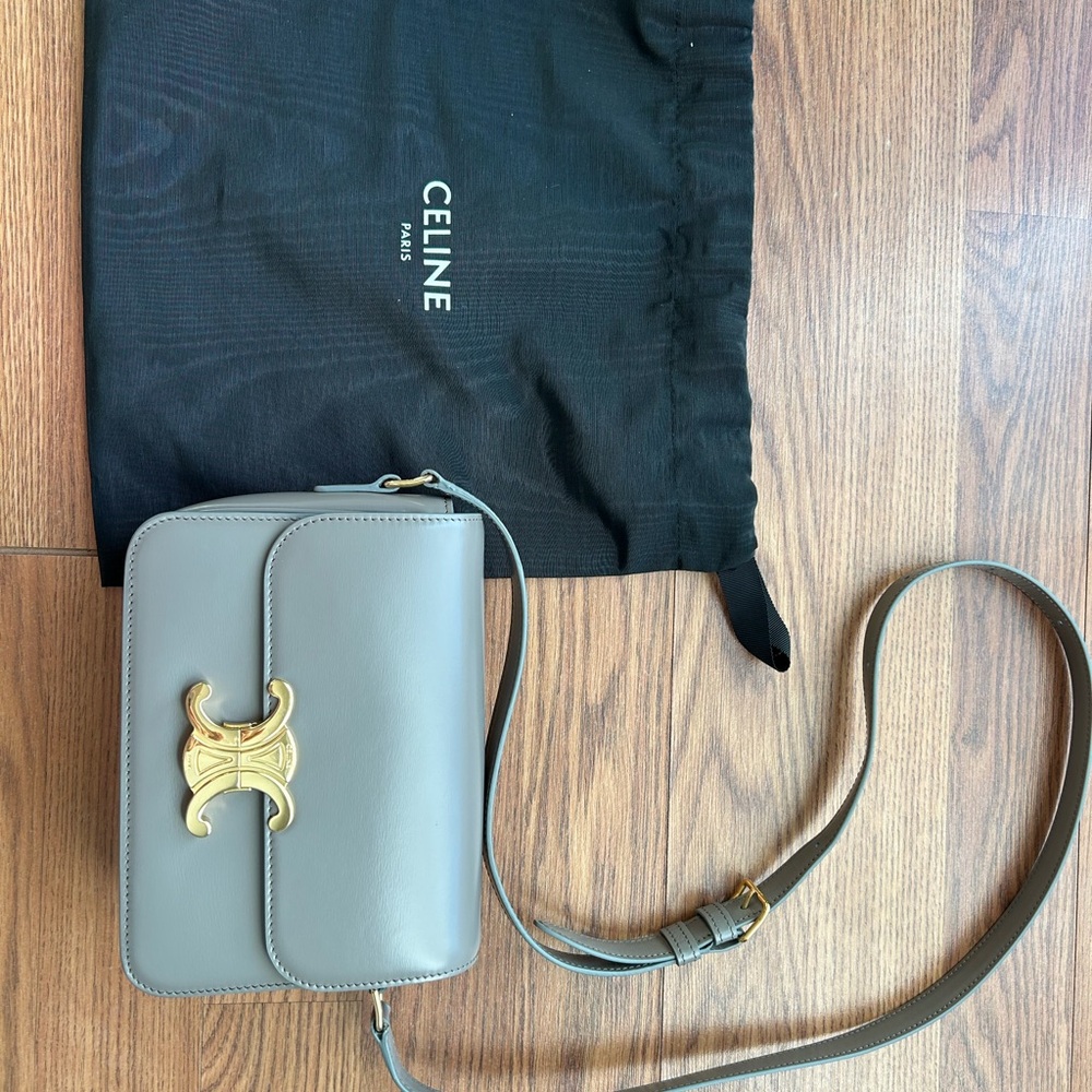 Celine Taupe Crossbody Bag with Gold Clasp